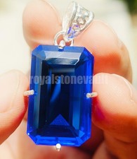 55.50 Ct Natural Blue Sapphire Pendant Emerald Shape 925 Silver IGL Gems 6JHK picture