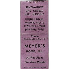 Meyer's Restaurant Rome IL Vintage Matchbook Cover MB62-1 picture