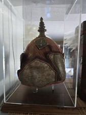 Antique Tibetan Dalai Lama Lotus Cap With Case And Original Box With Locks... picture