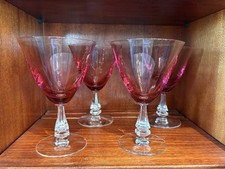 VTG Set Of 4 Pink Ruby Crystal Stem Water Goblets Wine Glasses picture