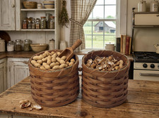 Amish Peanut Serving Basket With Solid Oak Bottom and Swivel To Remove Shells picture