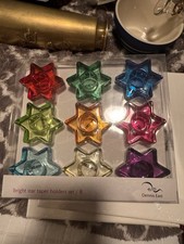 Vtg. 2005 Dennis East BRIGHT STAR Glass Taper Candle Holders Set/9 Jewel-Tones picture