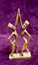 African Haitian Hand Carved Wood Folk Art 7” Tribal Figure Man & Woman Wooden picture