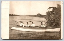 Rockford Illinois Men in Boat Rock River Sent to Orion Real Photo RPPC picture