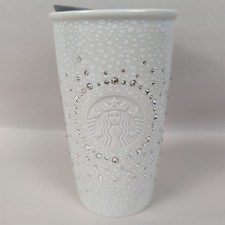 Starbucks 2016 Swarovski White 12 oz Tumbler Ceramic Double Wall Travel Rare New picture