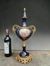 Vintage Limoges style cobalt porcelain Lidded vase urn romantic decor picture