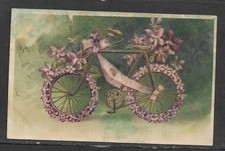 Bicycle with Purple Flowers Embossed Postcard Glitter c1900 - 1910 picture