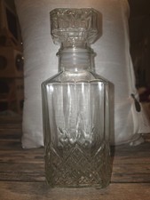 Vintage Mid-Century Square Glass Whiskey Decanter Geometric Diamond Cut picture