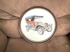 Vintage 1909 Welch Collectors Tin Plate Car Blue 11” Round picture