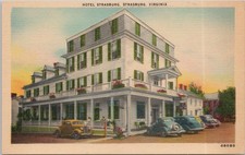 Hotel Strasburg Virginia Linen Postcard Vintage Cars Lee-Jackson Highway picture