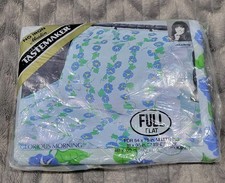 Tastemaker Vtg 70s Full Flat Sheet Glorious Morning Glory Blue Floral Muslin New picture