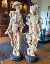 Vintage 19” Asian Resin Figurines Pair Chinese Scholar Wise Man & Lady Statues picture