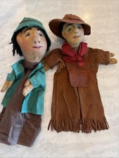Vintage Mexican Folk Art Hand Puppets Papier Mache Leather Vaquero Pair picture