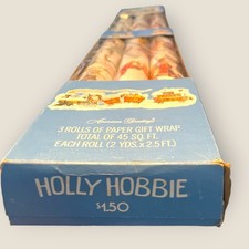 Vtg Holly Hobbie Christmas Gift Wrap 3 Rolls Sealed Retro Paper 45 Sq Ft USA picture