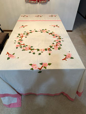 Vintage Hand Appliqué Bedcover Bedspread Coverlet Pink Green White picture