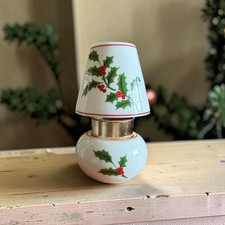Vintage Porcelain Holly Christmas Mini Candle Lamp Y-7655 w Box Japan Red Green picture