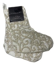 New Tahari (Set 2) Luxury Christmas Stockings Faux Pearl Silver Beaded Swirl picture
