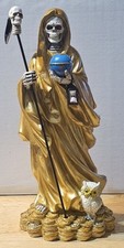 SANTA MUERTE GRIM REAPER OWL ROBE SCYTHE GLOBE MONEY COIN FANTASY FIGURINE #5 picture