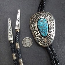 Huge MAGNIFICENT Henry Yazzie NAVAJO Sterling Silver KINGMAN TURQUOISE BOLO Tie picture