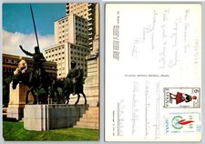 1969 Madrid Cervantes Monument Postcard Don Quixote Sancho Panza Spain Posted picture