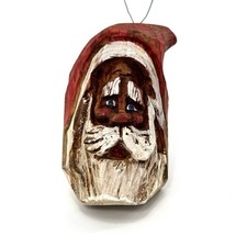 Rare VTG Brian Hall Signed Folk-Art Carved Wood Santa Claus Ornament picture