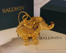 1998 BALDWIN ANTIQUE ELEPHANT 7168.010 24KT GOLD FINISH BRASS ORNAMENT TOY CHEST picture