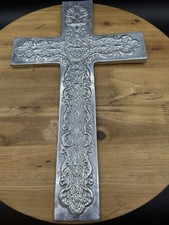 Beautiful Large Vintage Hanging Cross Hand Wrought Pewter 17