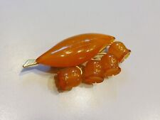 Vtg RUSSIAN BALTIC AMBER LILY OF THE VALLEY PIN Gold Plate Brooch Signed 7Я picture