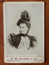 Victorian Fashion Show Lady Feather Hat Antique Photo Cabinet Card St Louis MO picture