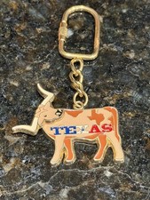 Vintage Texas Longhorn Enamel Lapel keychain Necklace Charm Movable horns picture
