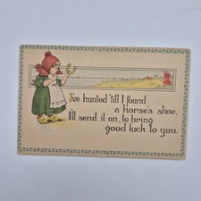 Antique Dutch Girl Horseshoe Good Luck Postcard Samson Bros Unused c1910s picture