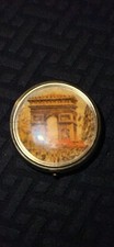 Vintage Gold Tone Paris France Arc Pill Trinket Box with 3 Compartments  picture