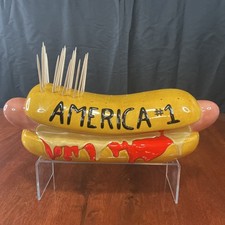 Vintage Glazed Ceramic America Footlong Hot Dog 80s Tailgate Party Hors D’oeuvre picture