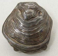 Vintage Realistic Detailed Oxidized Silver Oyster Shell Trinket Pill Hinged Box picture