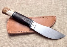 RARE Custom Master Smith PJ Tomes Scagel Hunter Knife Leather Stag Handle Sheath picture