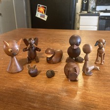 Lot Of 9 Carved Teak Animals. Hans Bolling Ducks Denmark Mid Century Modern MCM picture