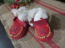 Adorable Antique or Vintage American Indian Eskimo Children's Beaded Moccasins picture