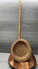 VTG Wicker Church Offering Basket Long Handle 29.5