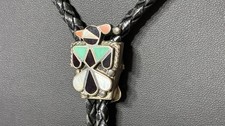 Vintage Western Zuni Bird Native American Turquoise Sterling Silver Bolo Tie picture