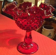 Vintage Fenton Open Candy  Compote  Ruby Red Hobnail 6” Wide Perfect picture