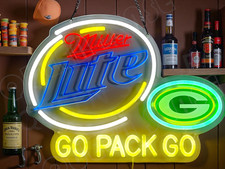 Miller Lite Beer Green Bay Packers LED Neon Sign With Dimmer USB Powered Light picture