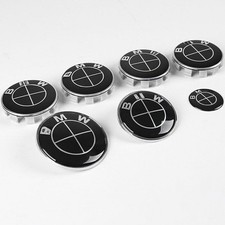 7Pcs Black Hood Wheel Emblem Rim HubCaps Badges For B-M-W 82mm 74mm 4x56mm 45mm picture