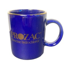Prozac Mug Pharmaceutical Advertising Blue Gold Rim Coffee Cup Linyi Vintage picture