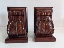 Vintage Selamat Designs Brown Mahogany Wood Acanthus Architectural  Bookends picture