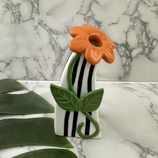 Carol Eldridge Vintage Y2k Flower Floral Bud Vase Ceramic Orange Stripe Small picture