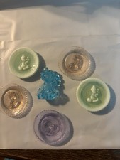 Five Mosser Glass Clown Peewee Plates And One Peewee Clown ‘C’ Preowned 1980s picture
