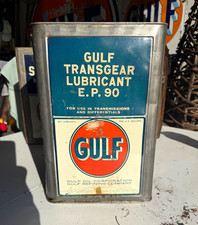 Gulf Vintage Transgear Lubricant E.P. 90 5 U.S. Gallons Metal Oil Can picture