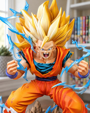 Dragon Ball Z Super Saiyan 3 Goku Figure 30cm 11.8in Lightning Anime Statue Gift picture