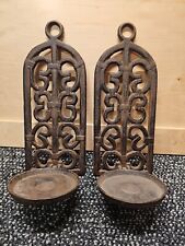 VTG HEAVY CAST IRON CANDLE HOLDERS / SCONCE 10''  WALL MOUNT ( PAIR)  picture