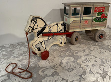 Vintage Sealtest Dairy Pull Toy Wooden Horse Drawn RICH TOYS Clinton Iowa As Is picture